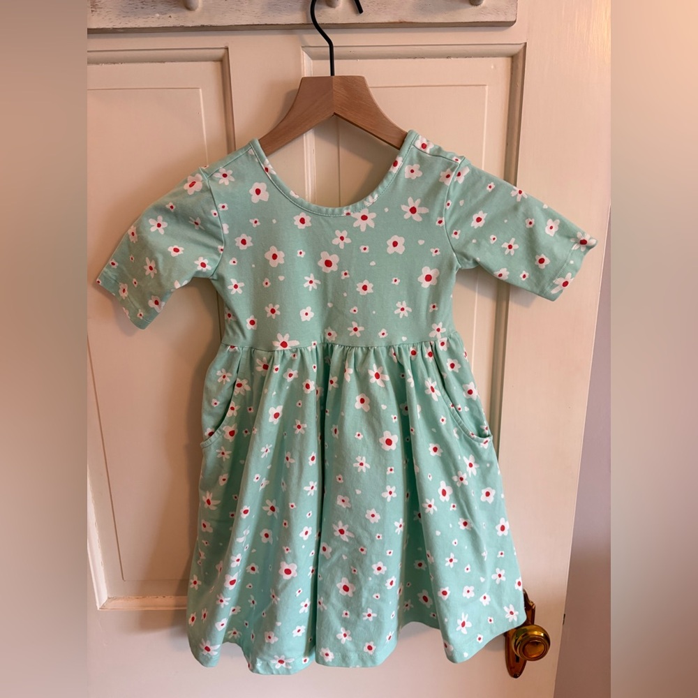 Hanna Andersson Girls' Mint Floral Pocket Dress 5T